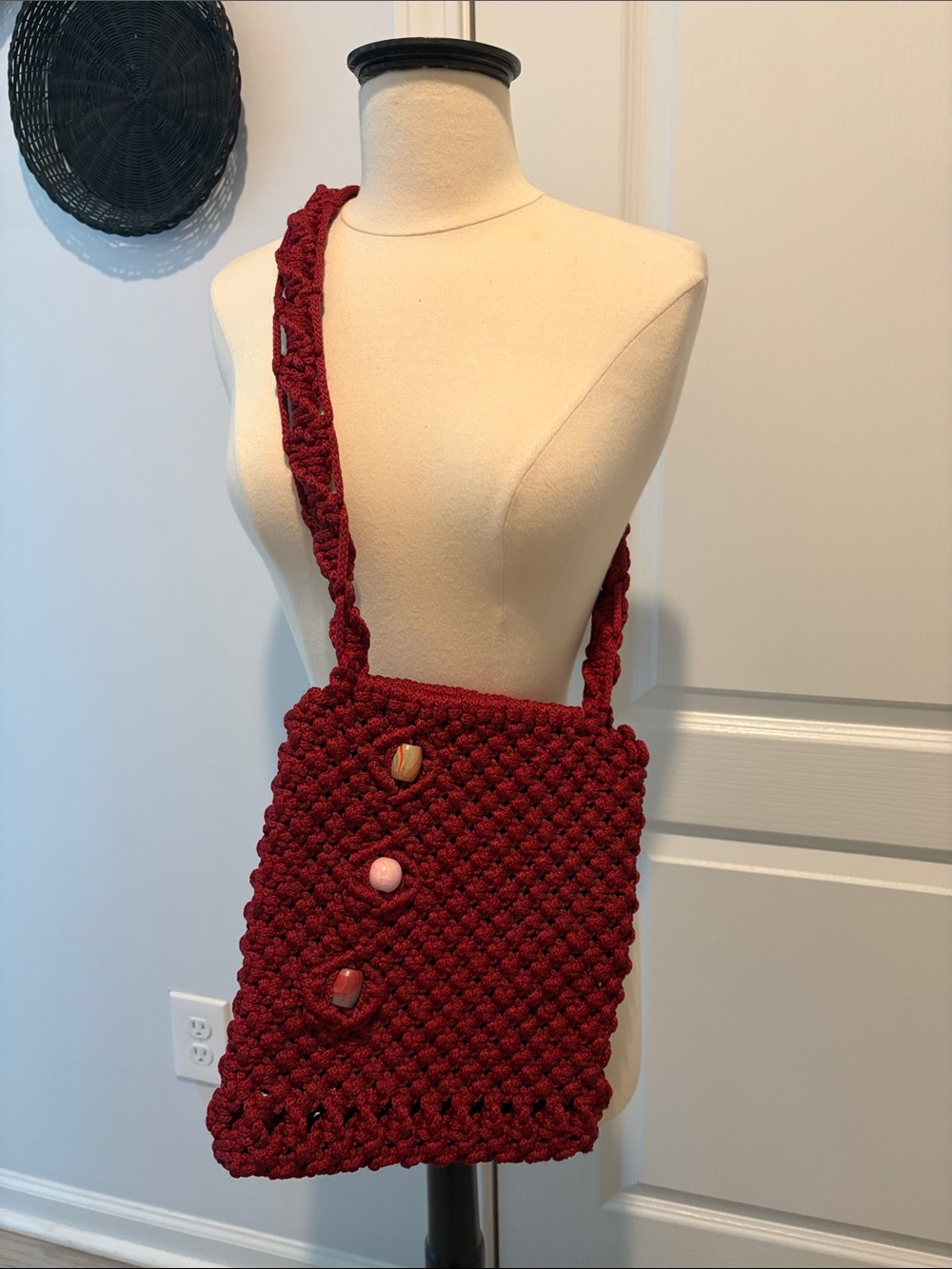 Red Bohemian Crochet Shoulder Bag
